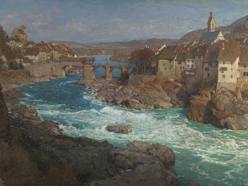 1851 - Gustav Schönleber - Veduta di Laufenburg sul Reno con le rapide - Staatliche Kunsthalle Karlsruhe